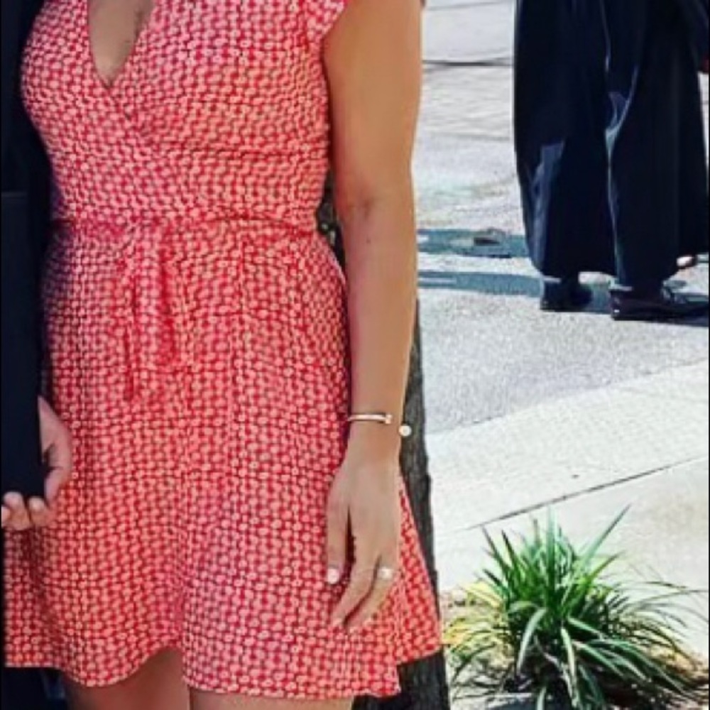 Red and white floral dress